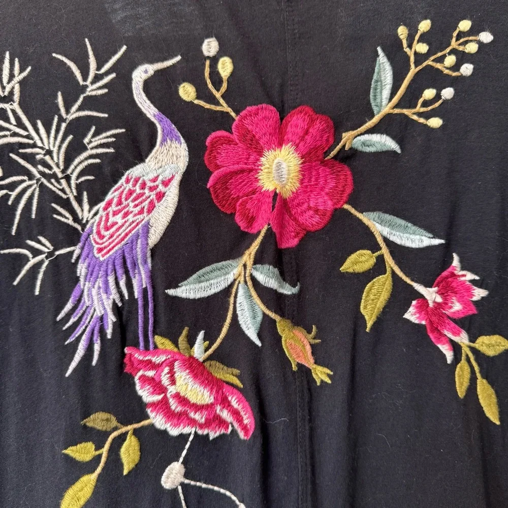 Johnny Was XL Embroidered Tunic Dress Black Floral Bird Boho Midi/Maxi - Picture 8 of 8